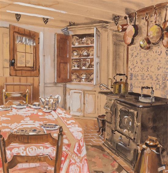 Appraisal: Sale Lot Walter Gay American Kitchen Interior graphite and watercolor