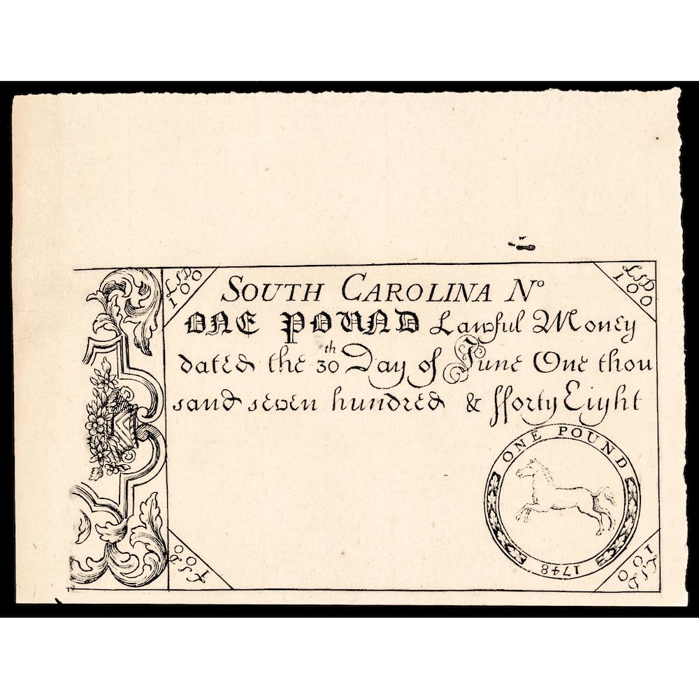 Appraisal: Colonial Currency South Carolina June Original Plate Reprint PMG CU-