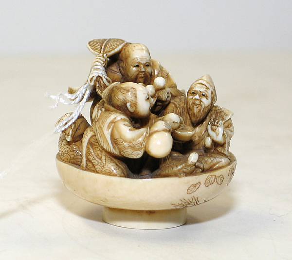 Appraisal: Two ivory netsuke studies Meiji Period The first featuring the