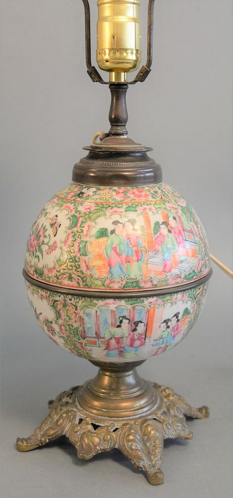 Appraisal: Chinese Rose Medallion Ball Oil Lamp electrified height inches Provenance