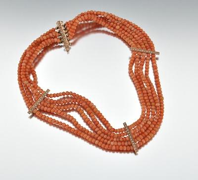 Appraisal: An Edwardian Coral Choker Necklace Five strands of approx mm