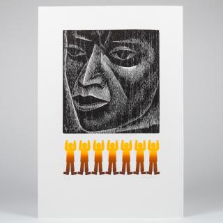 Appraisal: Elizabeth Catlett - Man Woodcut and color linocut Signed and