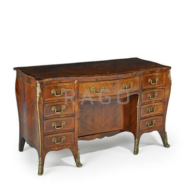 Appraisal: LOUIS XV STYLE KNEEHOLE DESK Walnut with inlay and bronze