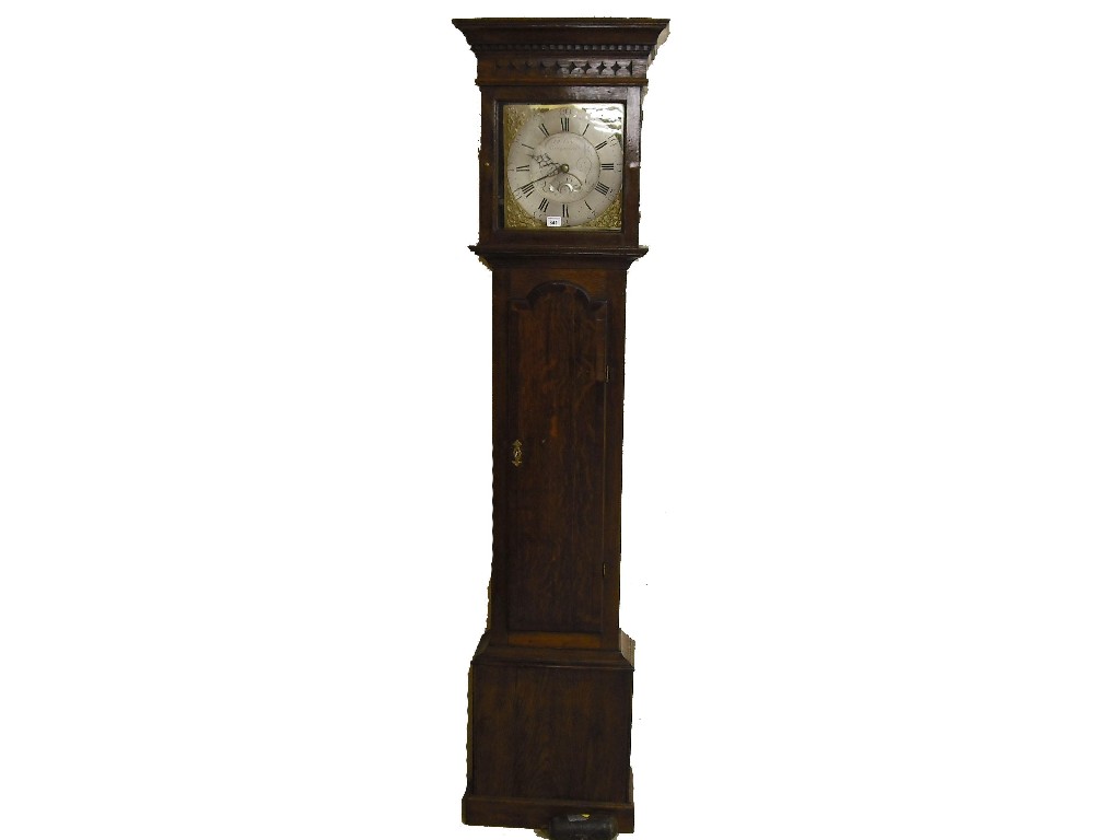 Appraisal: Oak and mahogany cross banded thirty hour longcase clock the