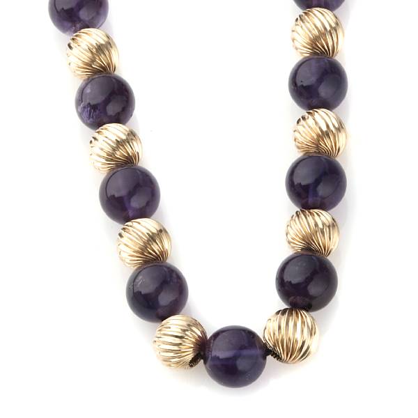 Appraisal: A k gold bead and amethyst necklace length in