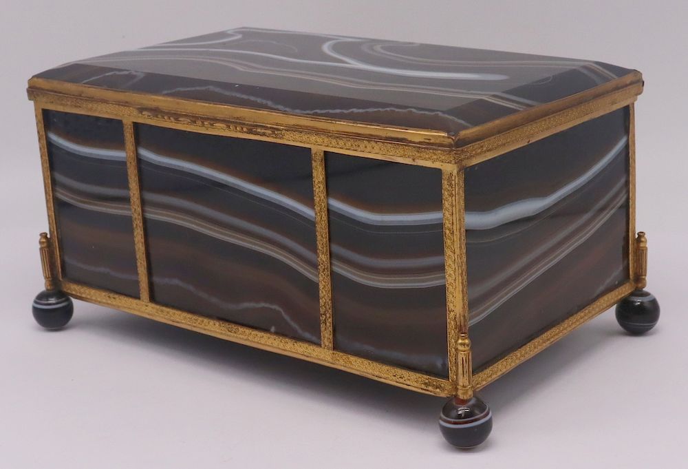 Appraisal: th Century Gilt Mounted Banded Agate Vanity Box th Century