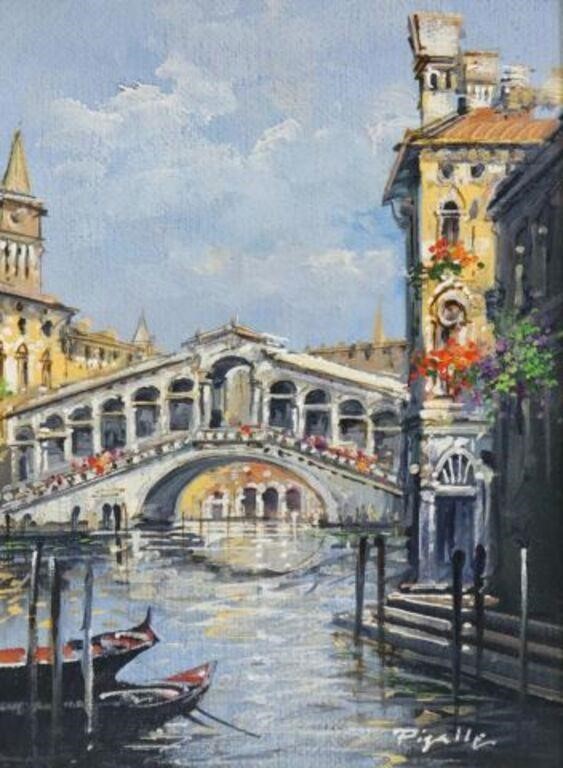 Appraisal: Framed oil on canvas painting Rialto Bridge signed lower right