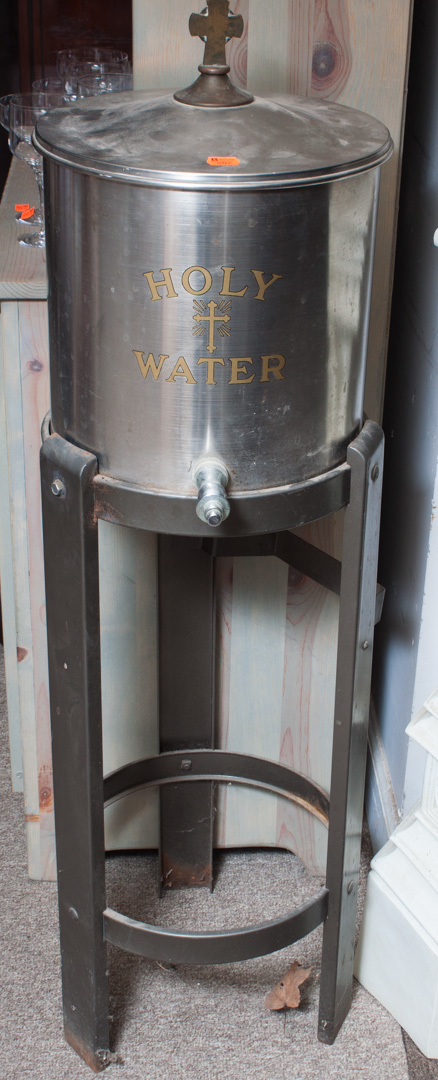 Appraisal: Metal holy water dispenser on stand