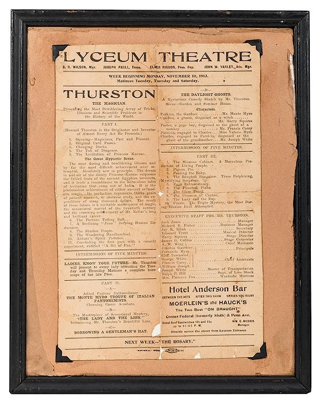 Appraisal: Thurston Lyceum Theatre Program Thurston Howard Thurston Lyceum Theatre Program