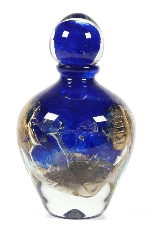 Appraisal: Hand-blown art glass bottle sculpture with gold leaf design by