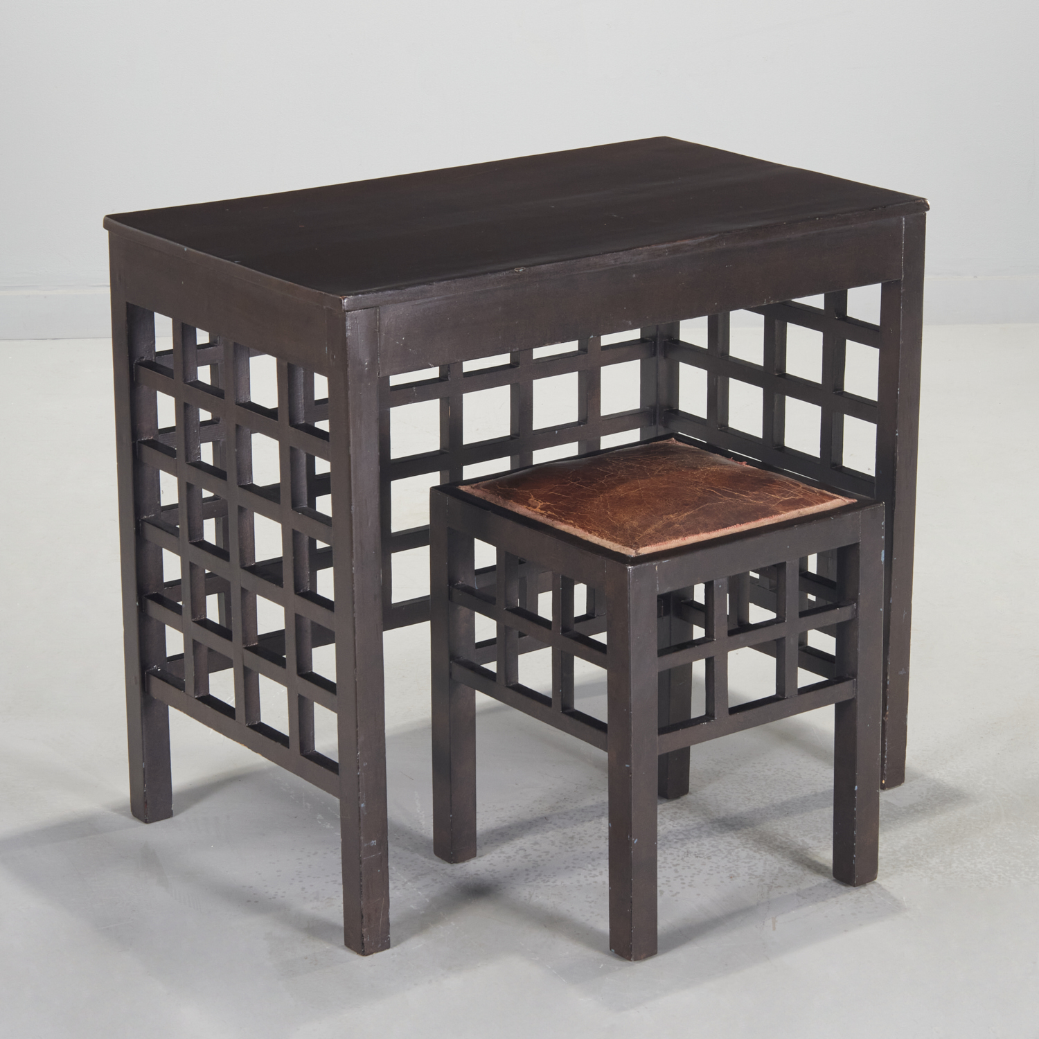 Appraisal: JOSEF HOFFMANN ATTRIB WRITING TABLE AND STOOL c Austria brown