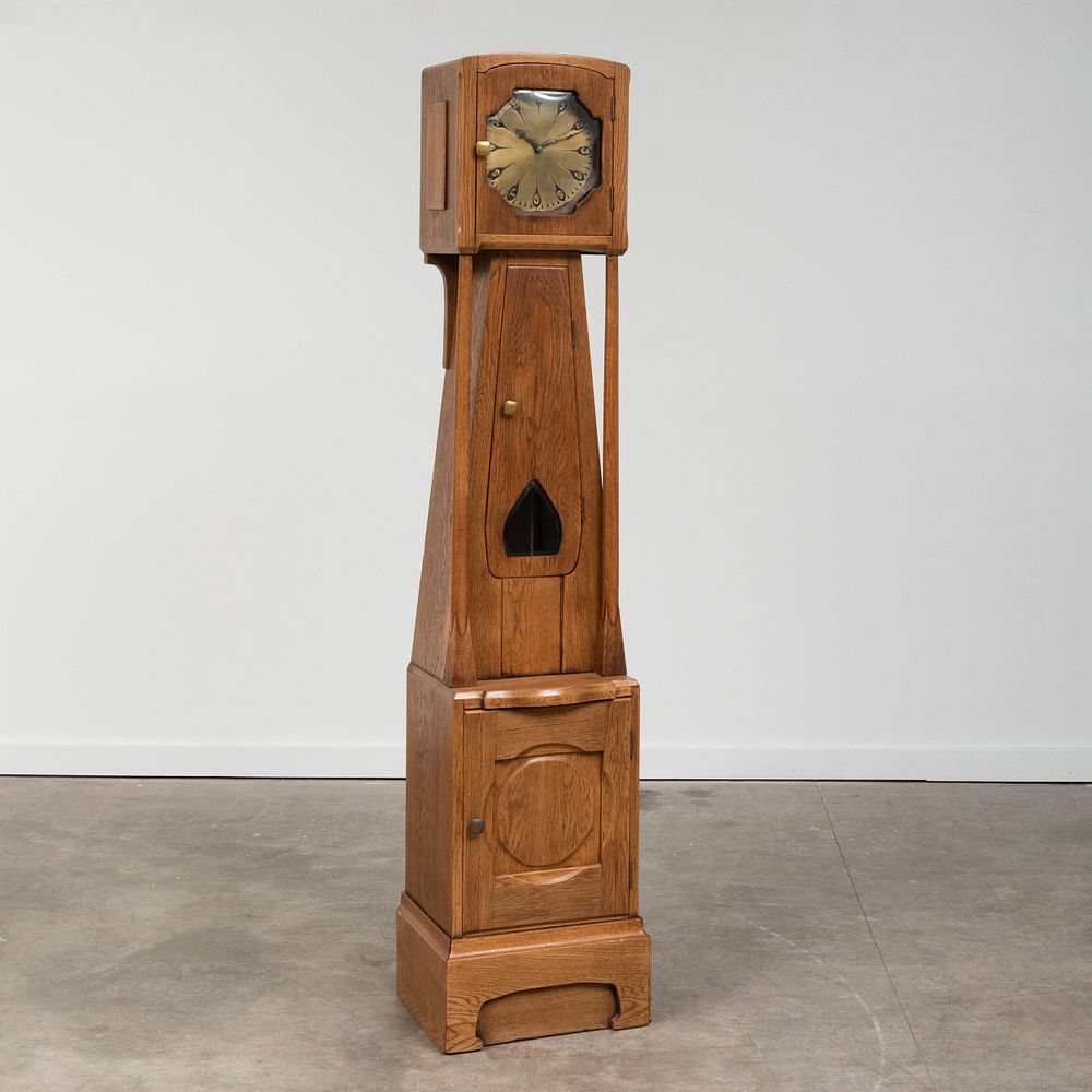 Appraisal: Richard Riemerschmid Oak and Copper Tall Case Clock The movement