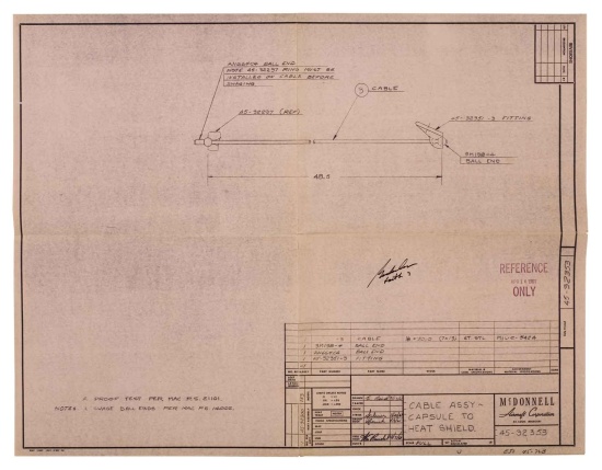 Appraisal: Mercury Blueprint Cable Assy - Capsule to Heat Shield A