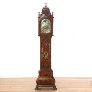 Appraisal: Dutch Rococo inlaid burr walnut tall clock Dutch Rococo inlaid