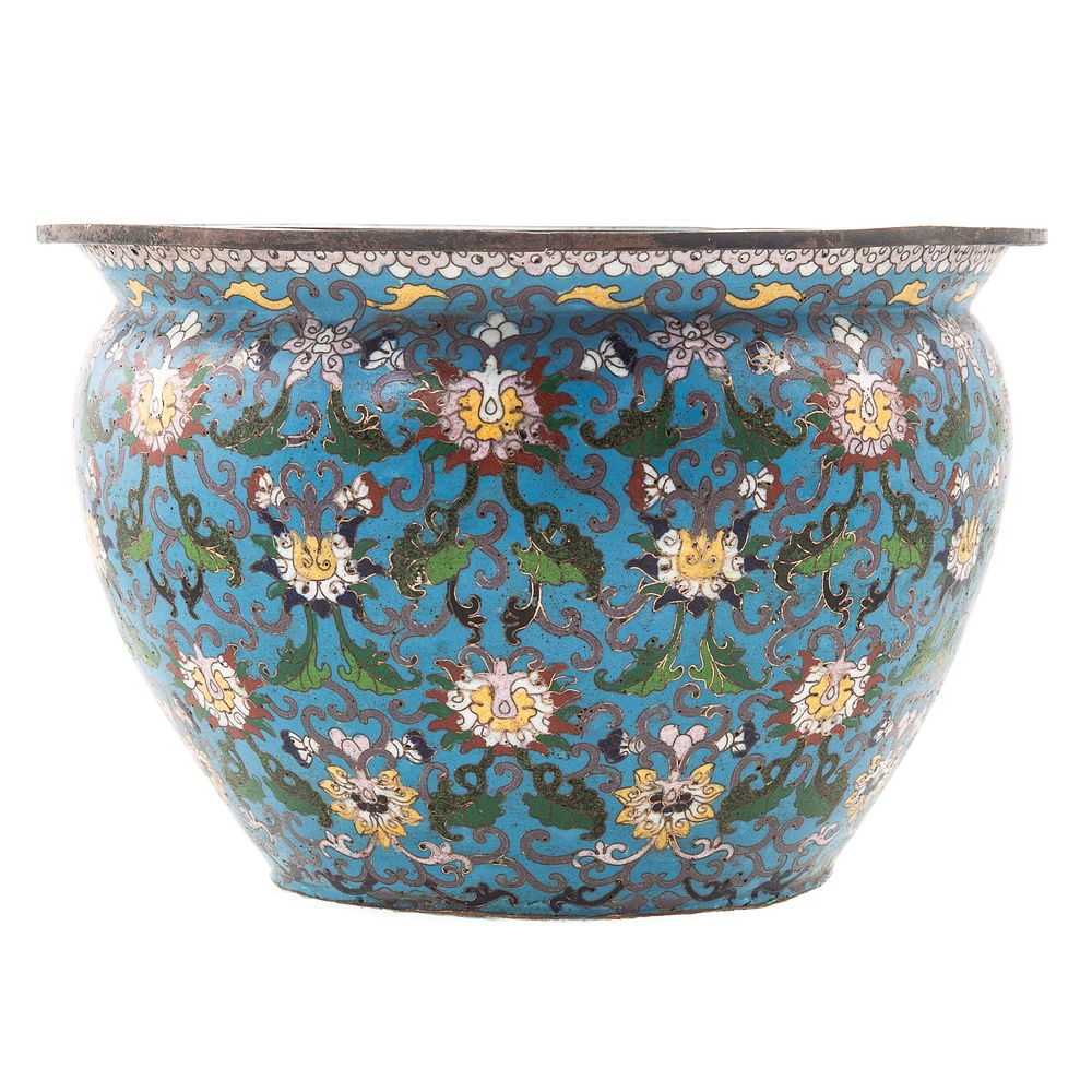 Appraisal: Chinese Cloisonne Enamel Planter th century turquoise ground with floral