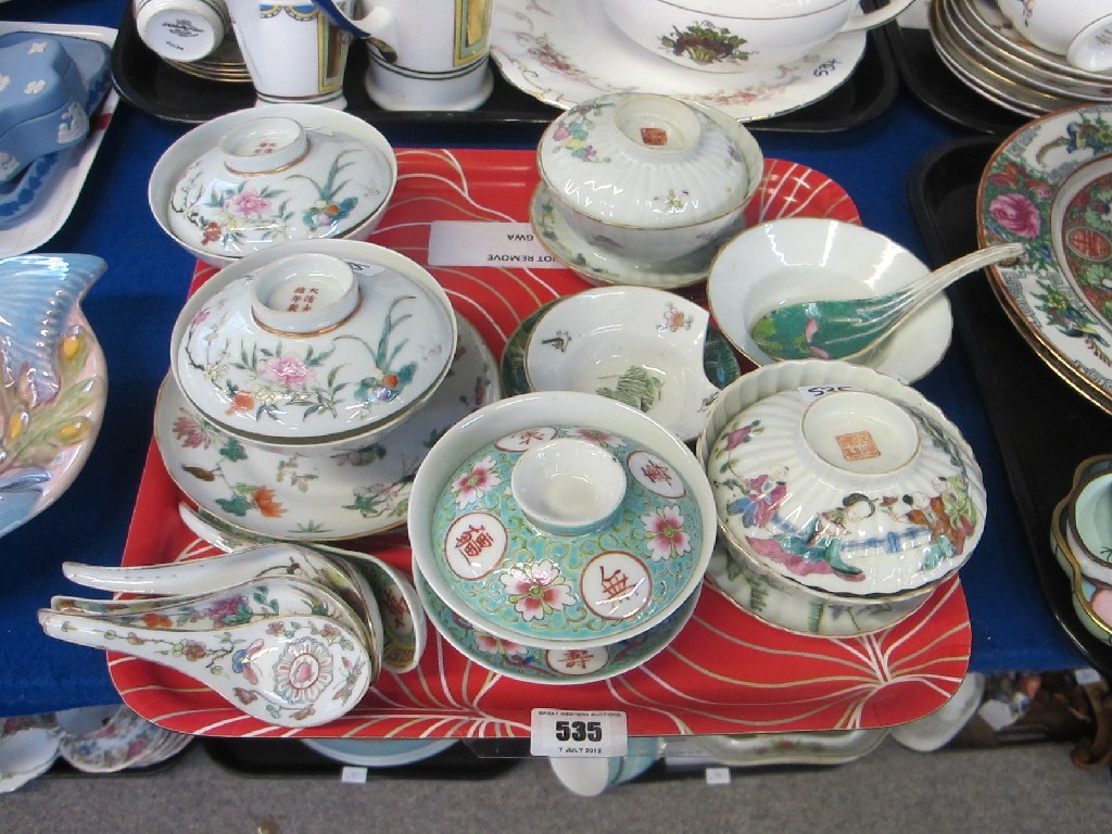 Appraisal: Tray of Chinese porcelain bowls covers stands and spoons