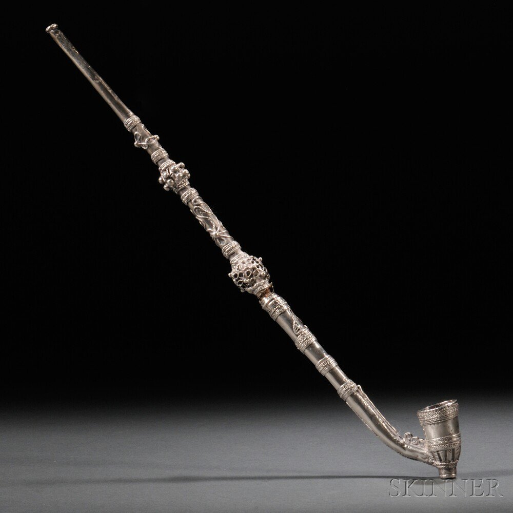 Appraisal: Silver Opium Pipe India or Southeast Asia th century the