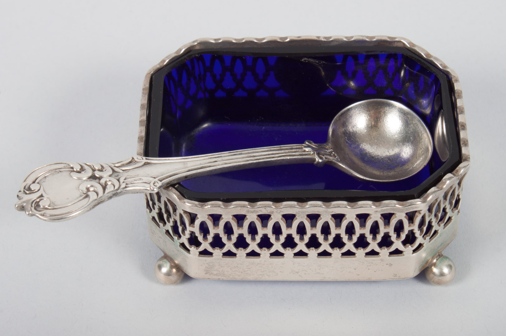 Appraisal: Dominick Haff sterling silver master salt with cobalt blue liner