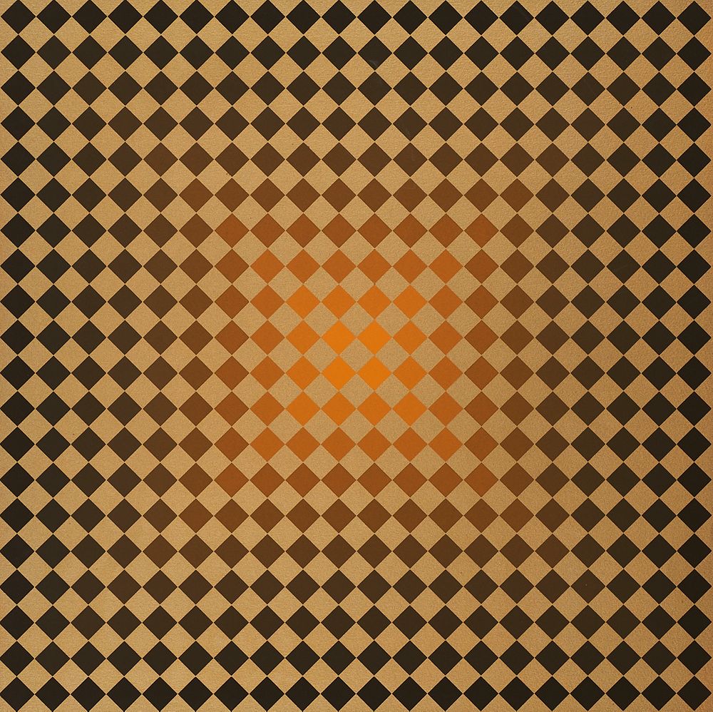 Appraisal: Victor Vasarely Gold Orange Lithograph Victor Vasarely French Hungarian -