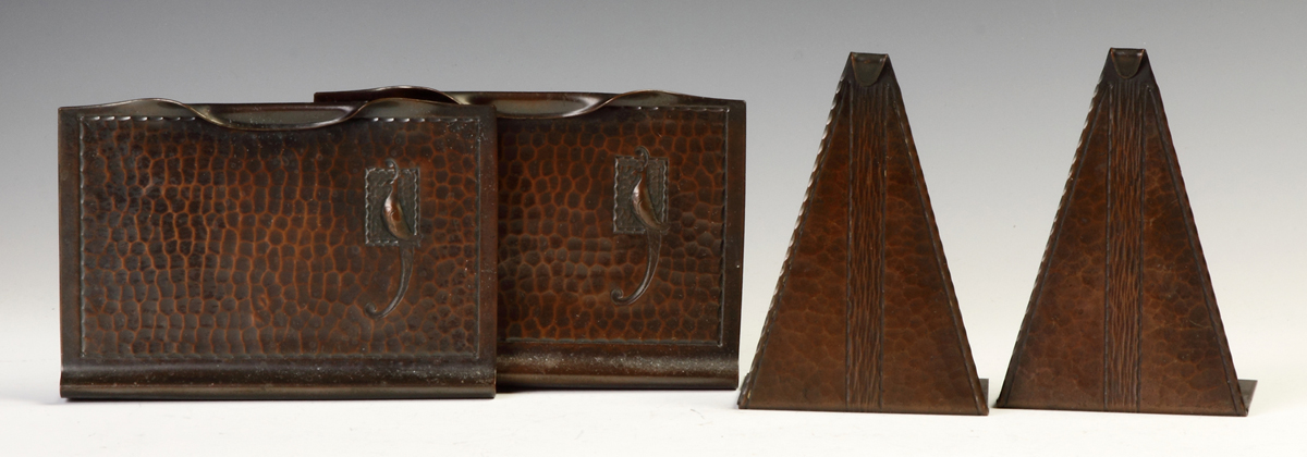 Appraisal: Two Pairs of Roycroft Hand Hammered Copper Bookends Early th