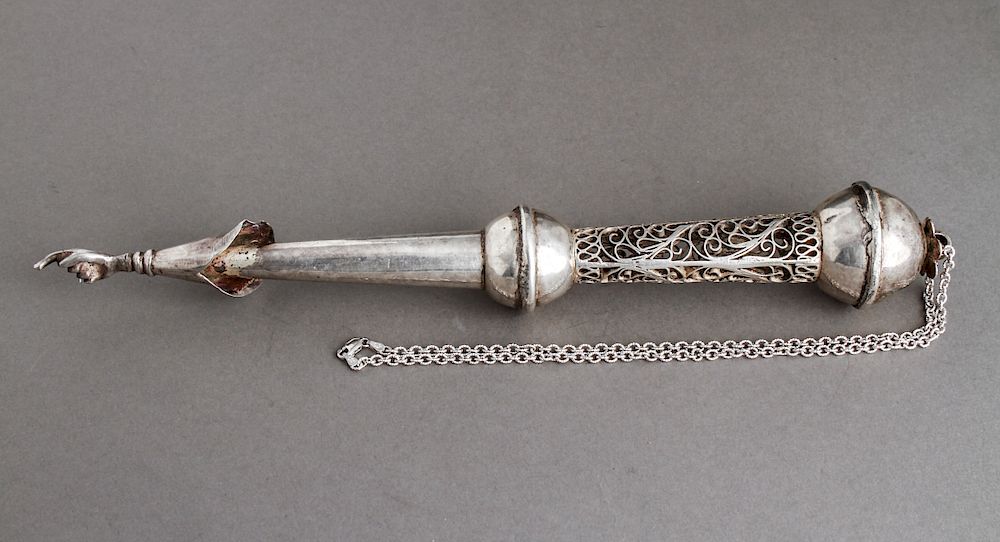 Appraisal: Judaica Silver Yad Torah Pointer Hebrew Inscribed Silver Yad Torah