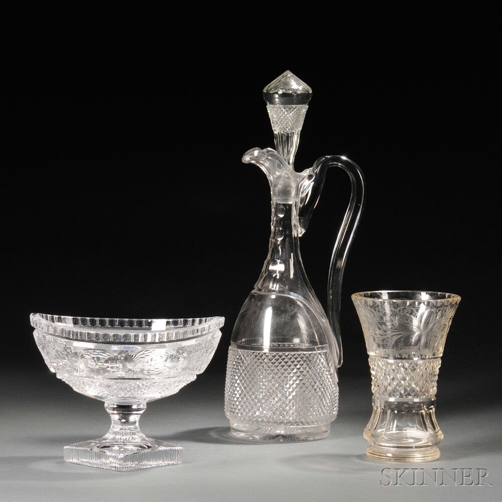 Appraisal: Three Cut Glass Items England Ireland th century a decanter