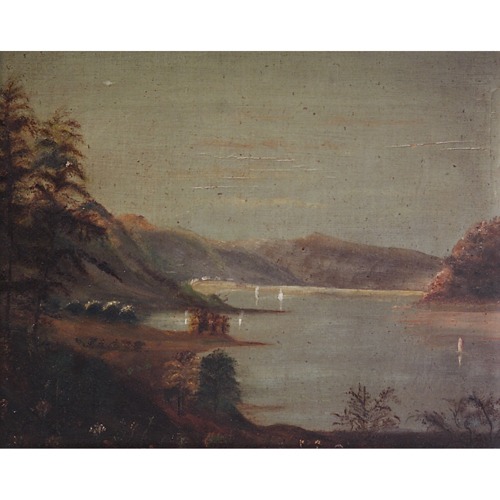 Appraisal: Hudson River School th c riverscape oil on canvas x