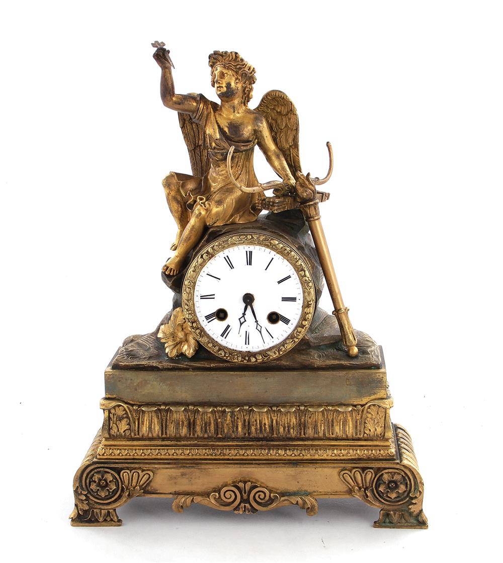 Appraisal: French ormolu figural clock th century angel with bow and