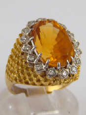 Appraisal: A yellow metal tests carat gold citrine and diamond ring