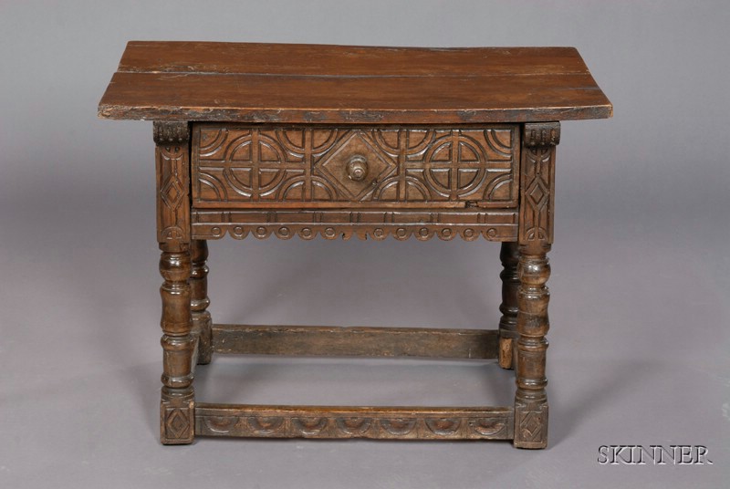 Appraisal: Spanish Baroque Style Carved Walnut Side Table rectangular top above