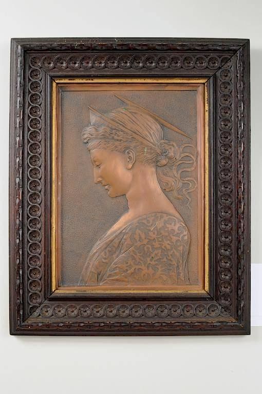 Appraisal: Continental Sculptural Copper Plaque St Theresa Continental framed copper sculptural