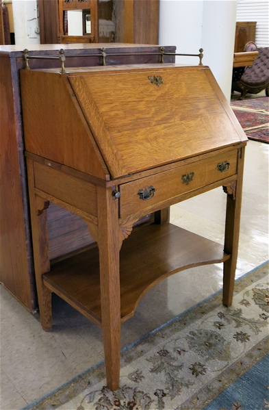 Appraisal: OAK SLANT-FRONT WRITING DESK American c the four straight square