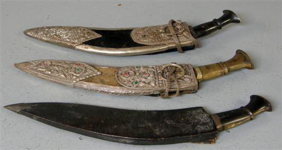 Appraisal: Three horn handled Kukri Two Dress Kukri's from the Fith