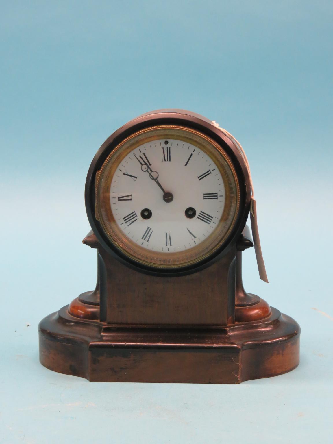 Appraisal: A late th century walnut and ebonised mantel clock enamelled