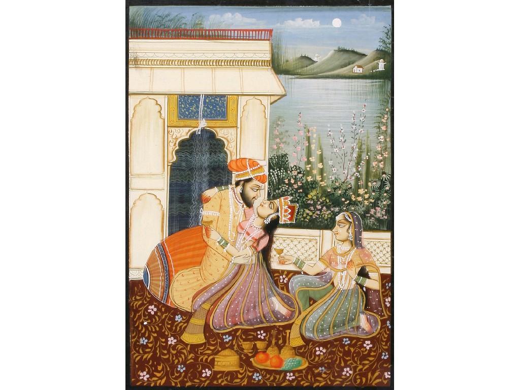 Appraisal: INDO-PERSIAN SCHOOL A pair of studies of lovers among buildings