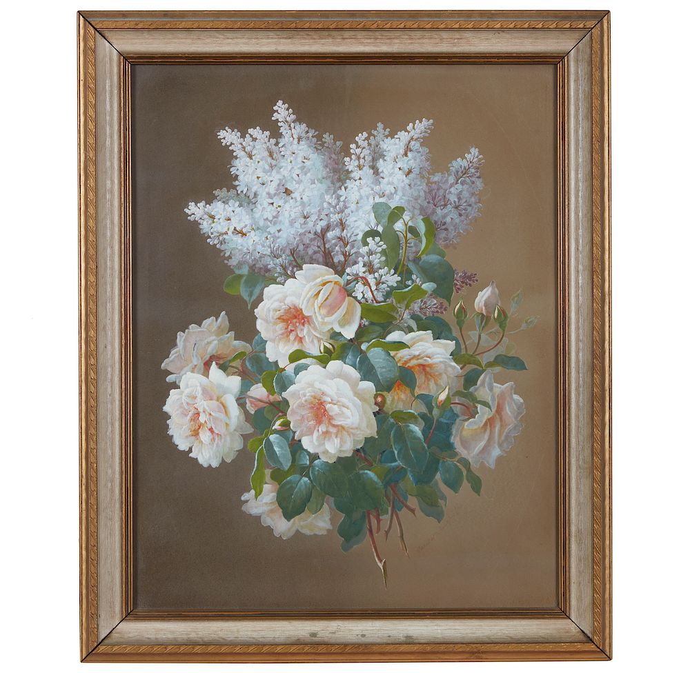 Appraisal: Raoul Maucherat De Longpre - Gouache Still Life Framed Raoul