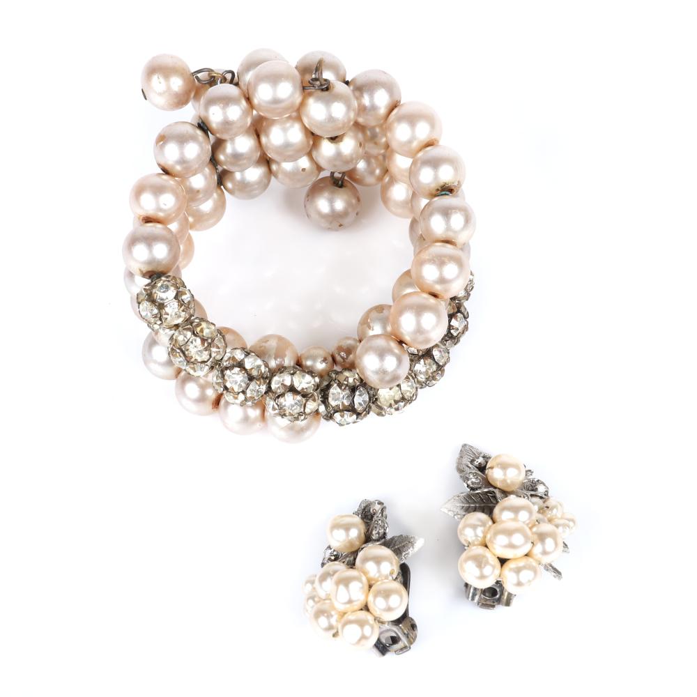 Appraisal: MIRIAM HASKELL THREE ROW FAUX PEARL MEMORY WIRE WRAP BRACELET