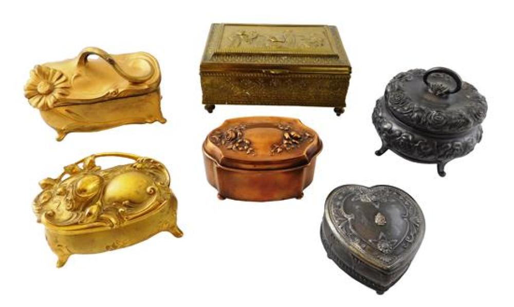 Appraisal: Six Jennings Brothers cast metal hinged boxes late th early