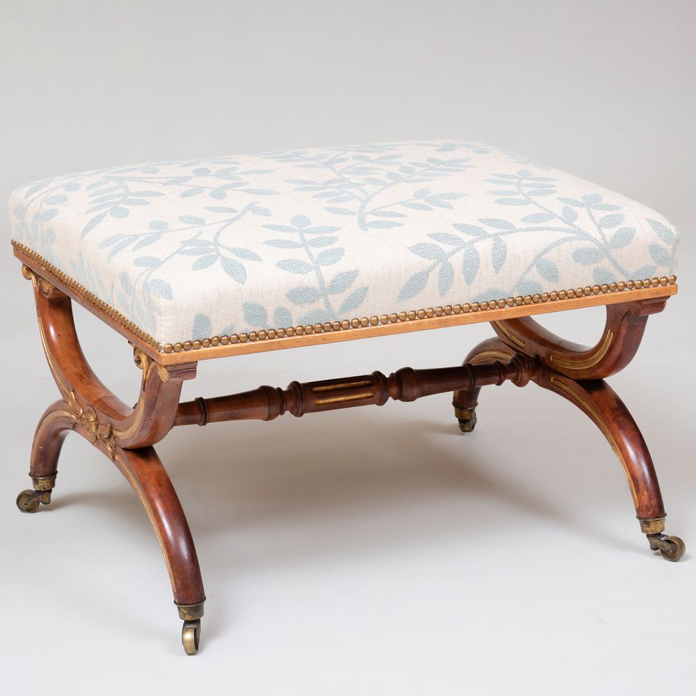 Appraisal: Empire Style Mahogany and Parcel-Gilt X-Form Tabouret Raised on casters