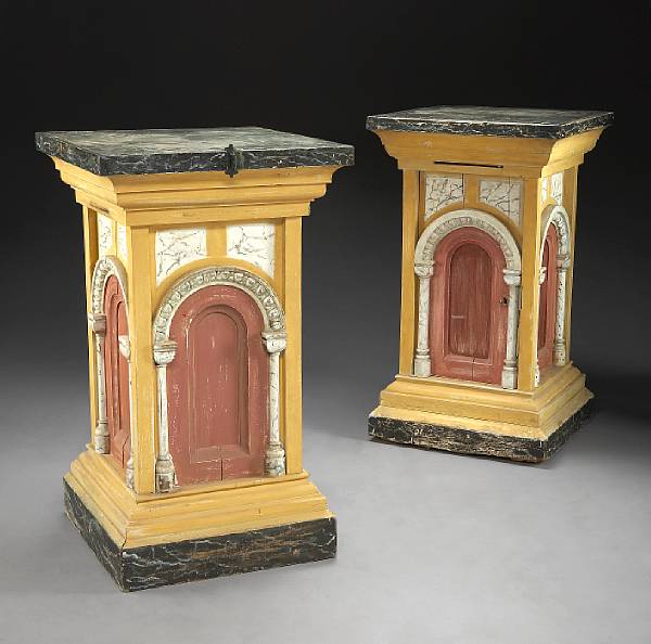 Appraisal: A pair of Romanesque style painted pedestals third quarter th