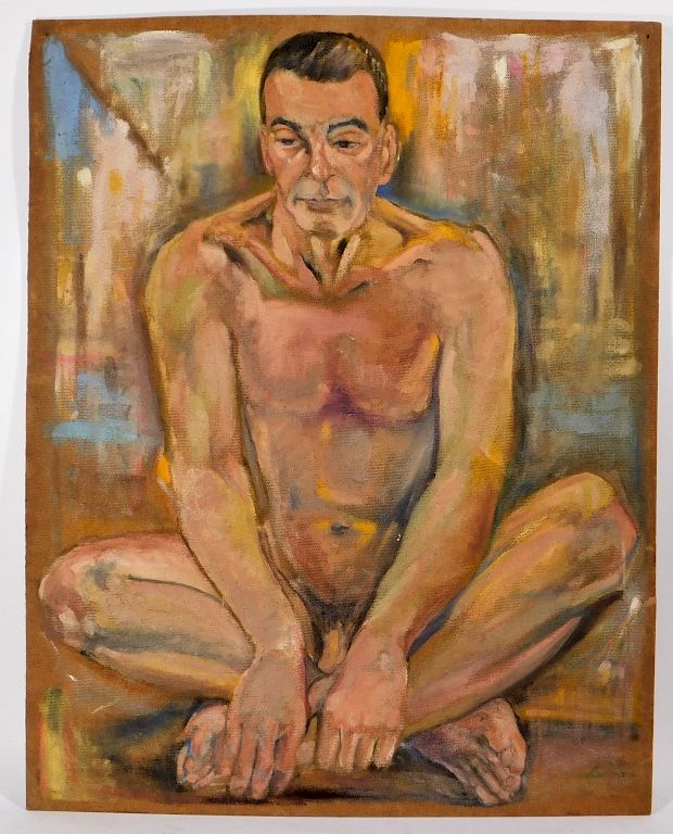 Appraisal: Modernist Study Painting of a Seated Male Nude United States