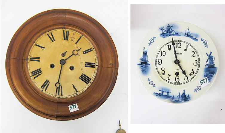 Appraisal: TWO ROUND GERMAN WALL CLOCKS ''D Gustav Becker gallery clock