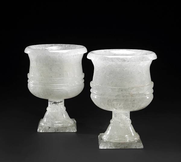 Appraisal: A pair of Neoclassical style rock crystal urns late th