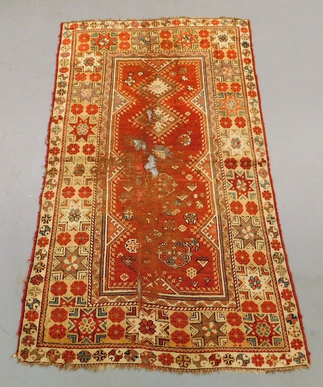 Appraisal: Antique Tekke Turkmen Geometric Rug Turkey th Century Red central