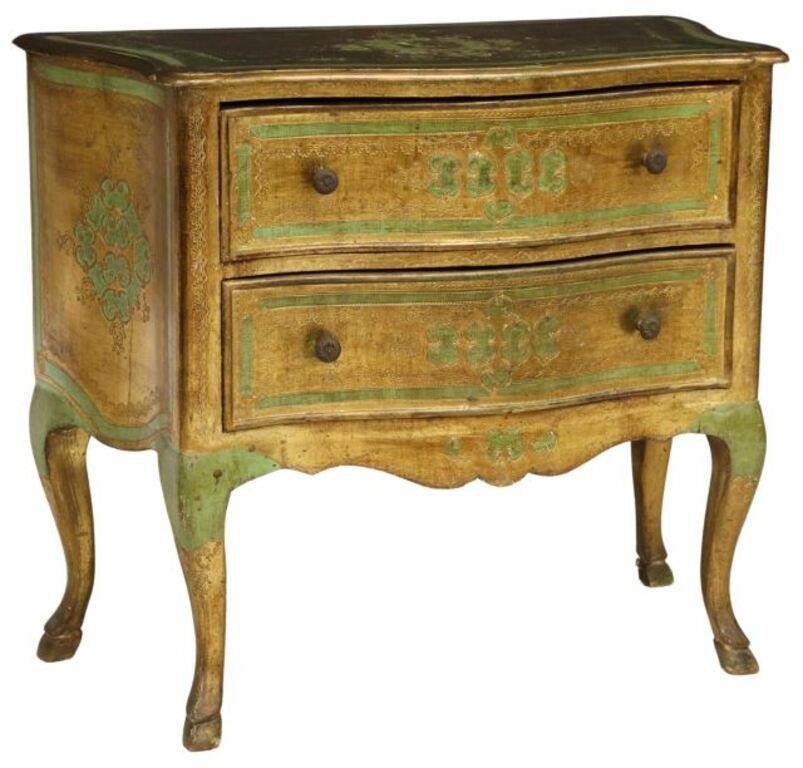 Appraisal: Florentine parcel gilt and painted commode th c serpentine-front case