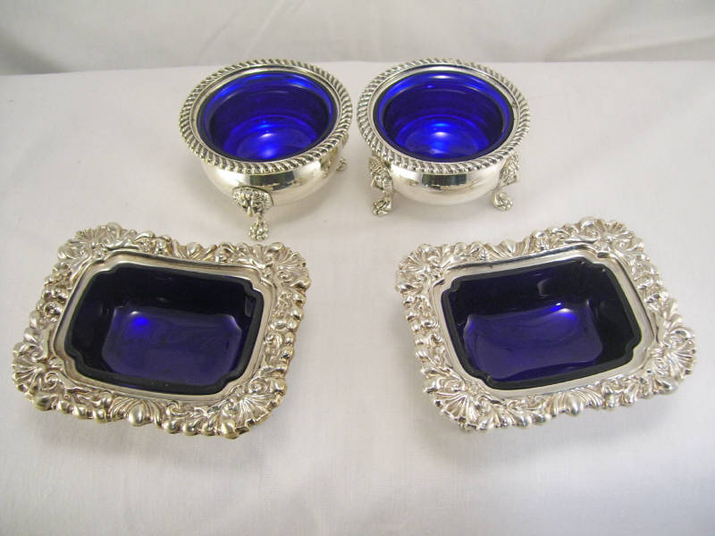 Appraisal: - Silverplate and Cobalt Lined Salts Lot includes two pairs