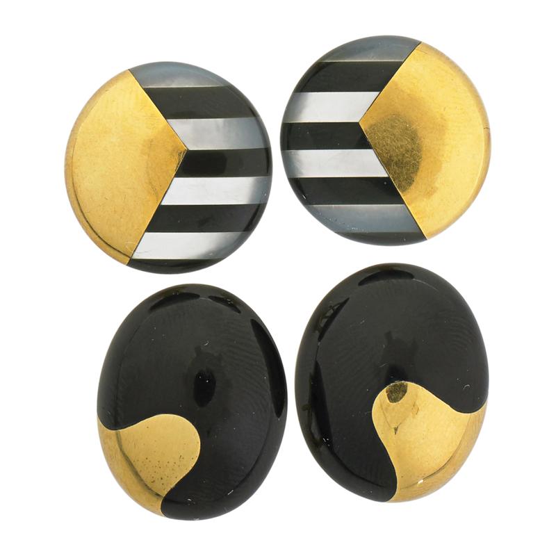 Appraisal: TWO PAIRS ANGELA CUMMINGS INLAID K EARRINGS Circular and oval