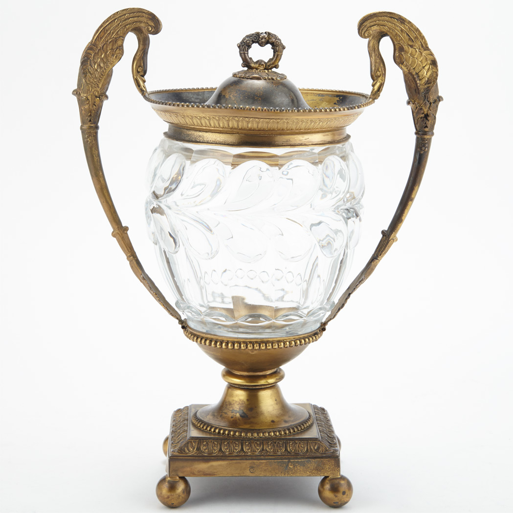 Appraisal: French Silver Gilt Mounted Glass Urn Paris circa - The