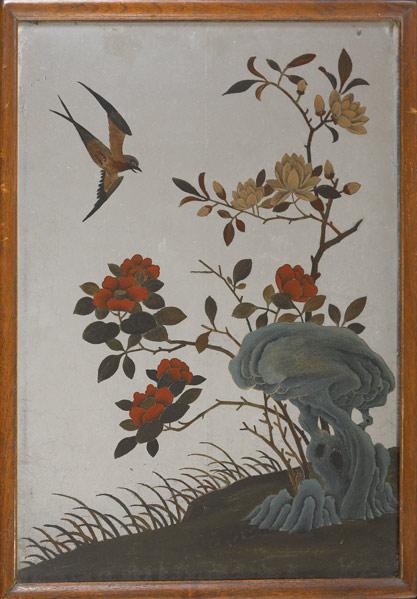 Appraisal: th C CHINESE EXPORT Reverse paintings on mirror glass depicting