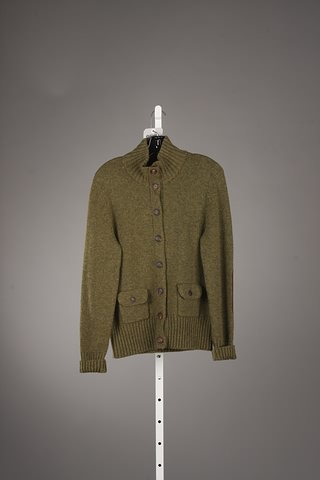 Appraisal: Loro Piana olive cashmere cardigan sweater with brown suede patches